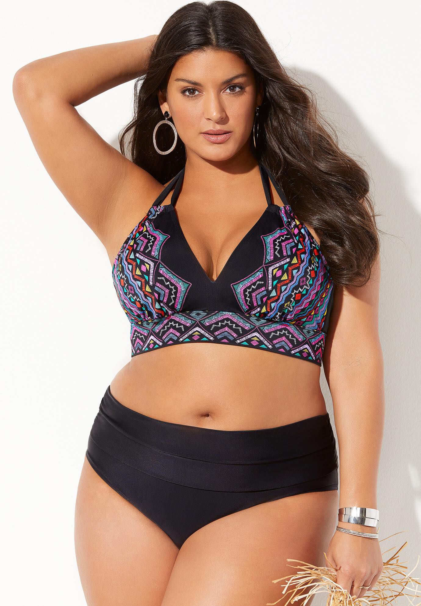 Loop Strap Halter Bikini Set With Foldover Brief Eloquii
