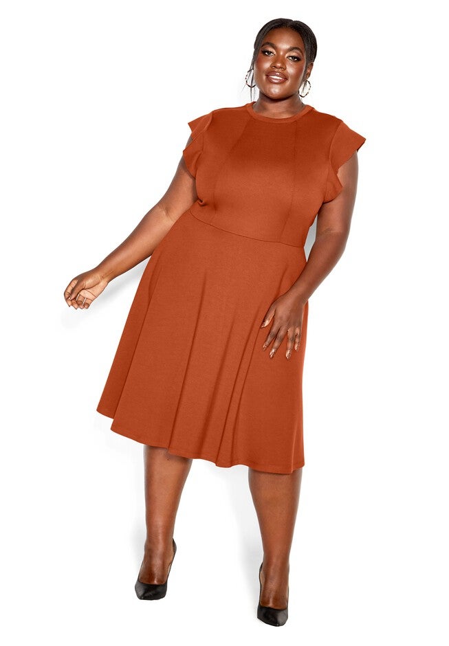 Frill Shoulder Dress - ginger, ORANGE, hi-res image number null