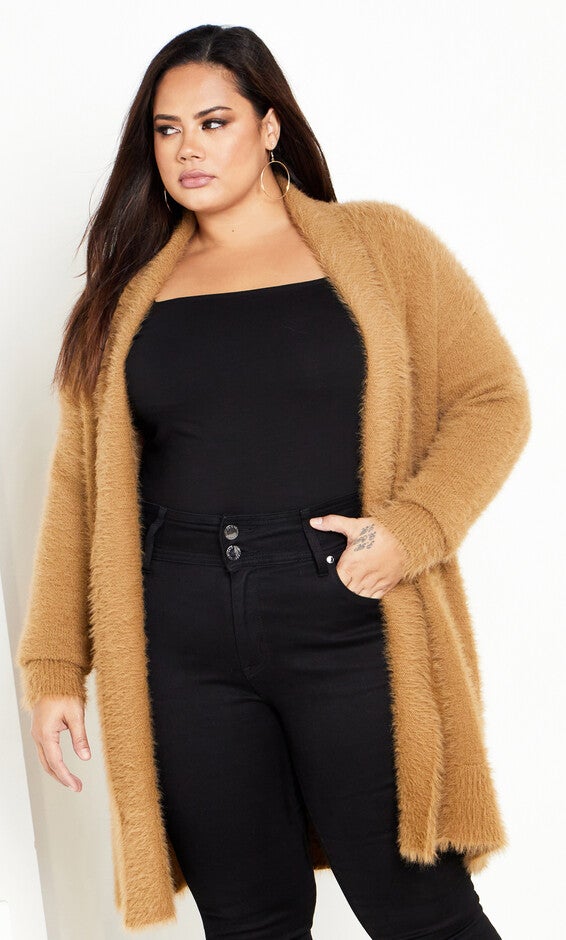 Fluffy Cardigan - caramel, BROWN, hi-res image number 0