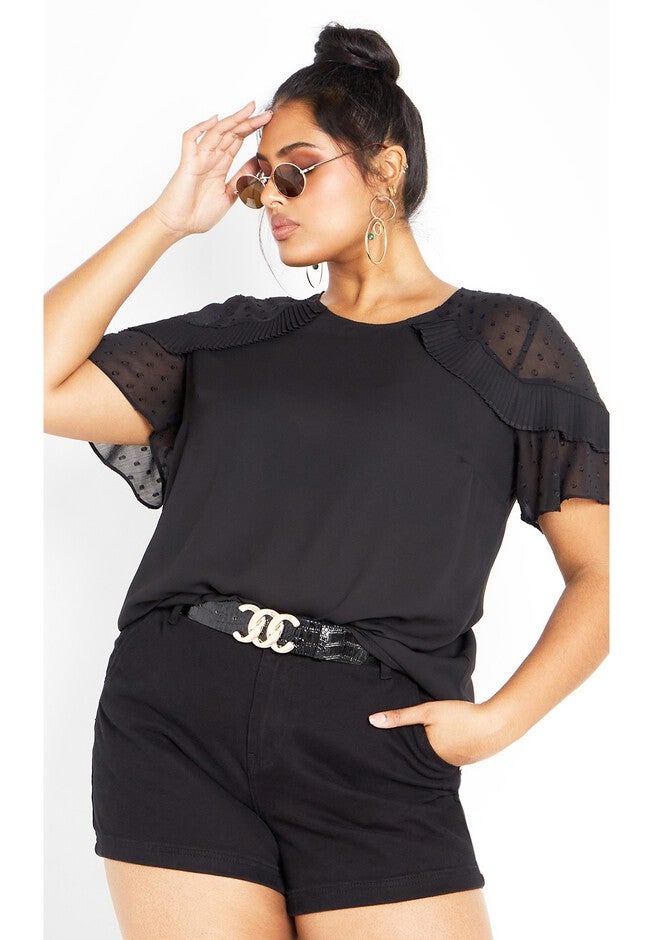 Clara Frill Overlay Top - black, BLACK, hi-res image number null
