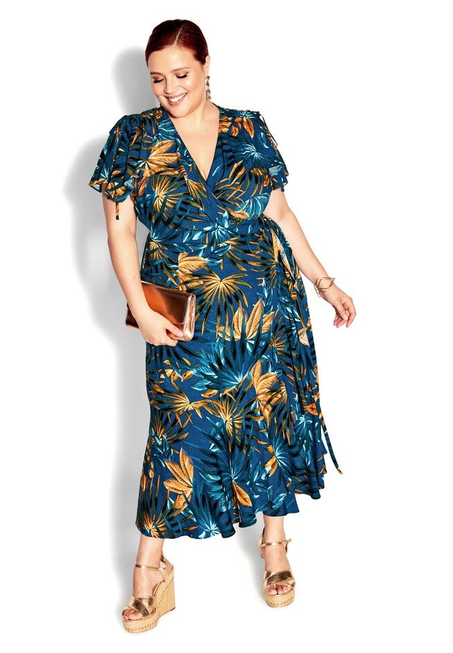 Fiesta Print Maxi Dress - teal, BLUE, on-hover image number 1