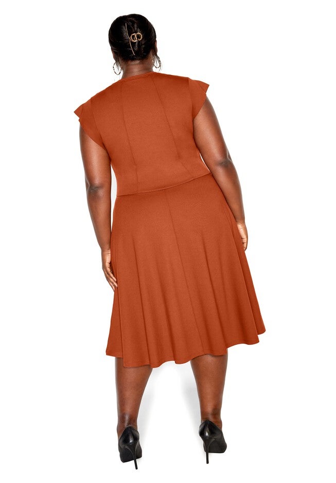 Frill Shoulder Dress - ginger, ORANGE, alternate image number null