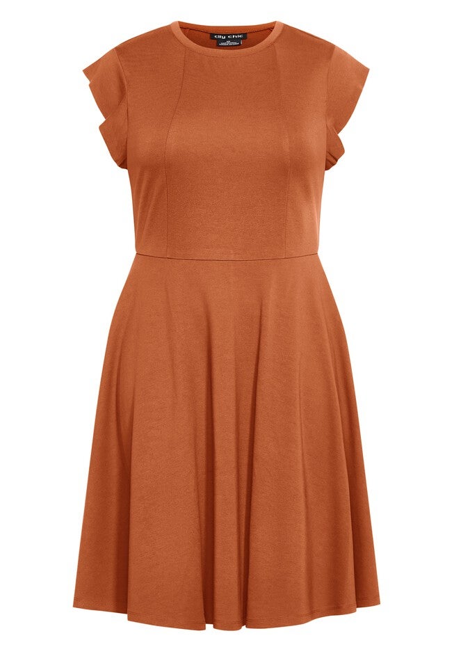 Frill Shoulder Dress - ginger, ORANGE, alternate image number null