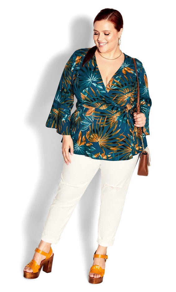 Island Print Top - teal, BLUE, alternate image number 3