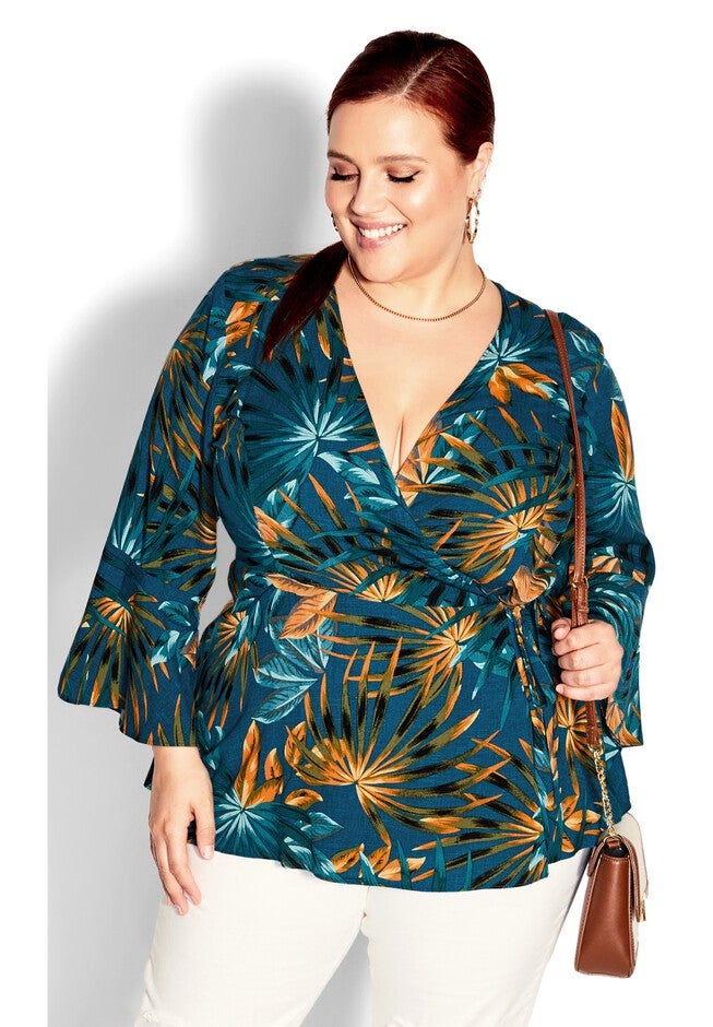 Island Print Top - teal, BLUE, on-hover image number 1