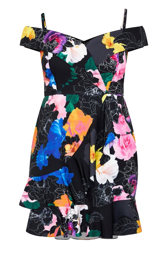 Raquel Print Dress - black, BLK BRIGHT ROMANCE, alternate image number null