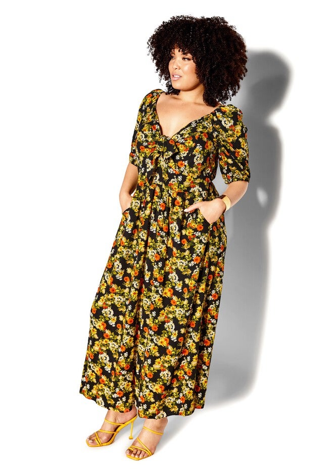 Villa Capri Print Maxi Dress - sunset floral, BLACK, on-hover image number 1