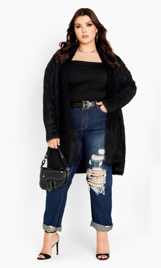 Fluffy Cardigan - black, BLACK, hi-res image number null
