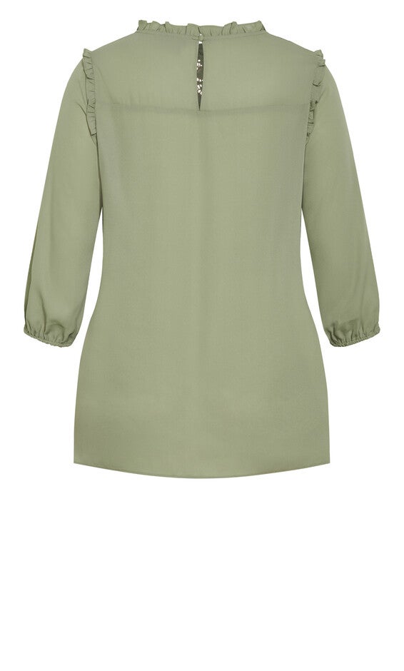 Lace Angel Elbow Sleeve Top - sage, GREEN, alternate image number null