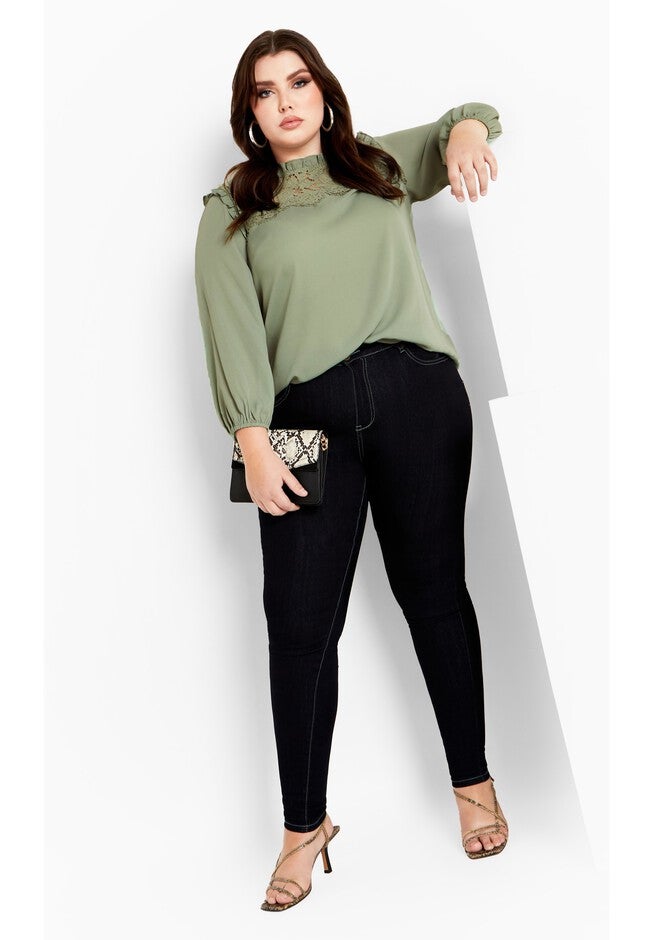 Lace Angel Elbow Sleeve Top - sage, GREEN, on-hover image number null