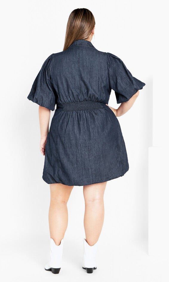 Denim Ella Puff Sleeve Mini Dress - dark denim, DARK, alternate image number 3