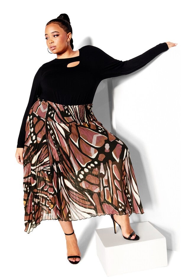 Sabrina Print Skirt - mocha, BROWN, on-hover image number 1