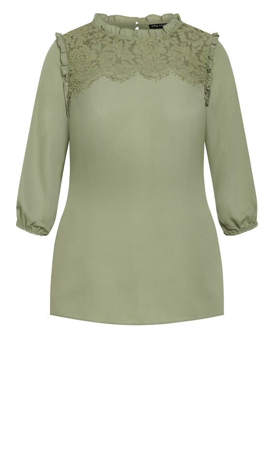 Lace Angel Elbow Sleeve Top - sage, GREEN, alternate image number null