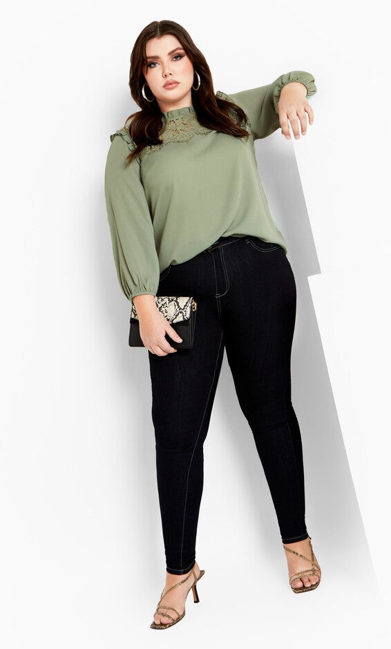 Lace Angel Elbow Sleeve Top - sage, GREEN, alternate image number null