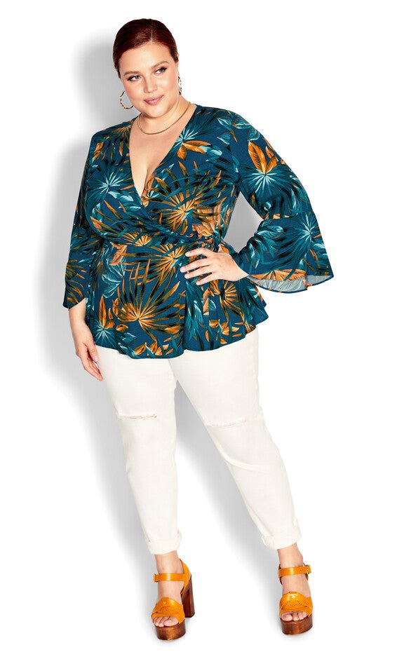 Island Print Top - teal, BLUE, alternate image number 6