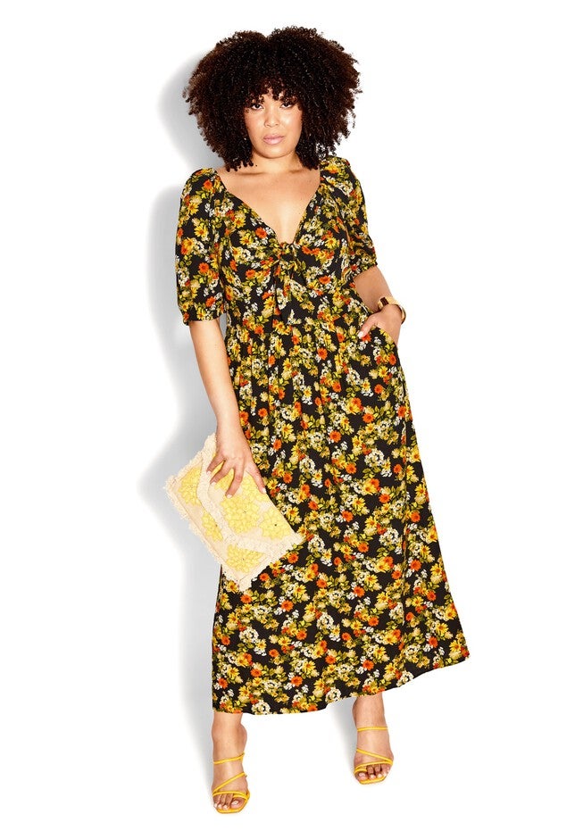 Villa Capri Print Maxi Dress - sunset floral, BLACK, hi-res image number 0
