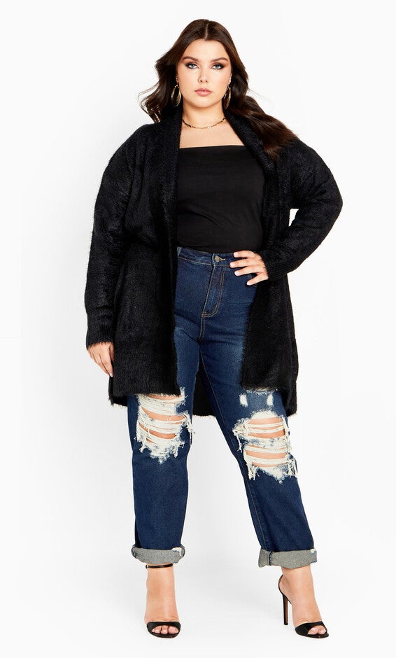 Fluffy Cardigan - black, BLACK, alternate image number null