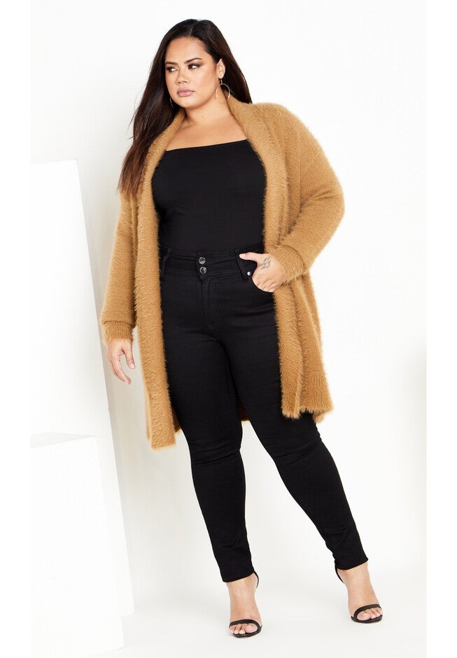 Fluffy Cardigan - caramel, BROWN, on-hover image number 1
