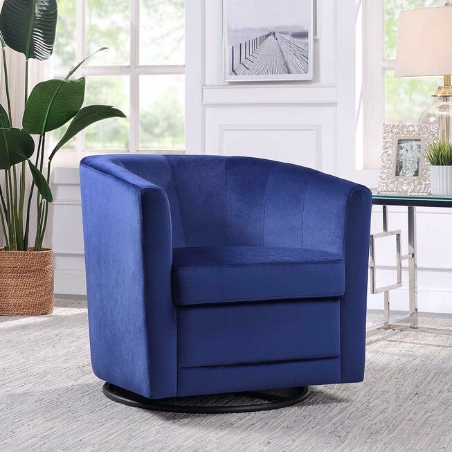 Kappa Velvet Upholstered Swivel Accent Chair, Blue, BLUE VELVET, hi-res image number 0