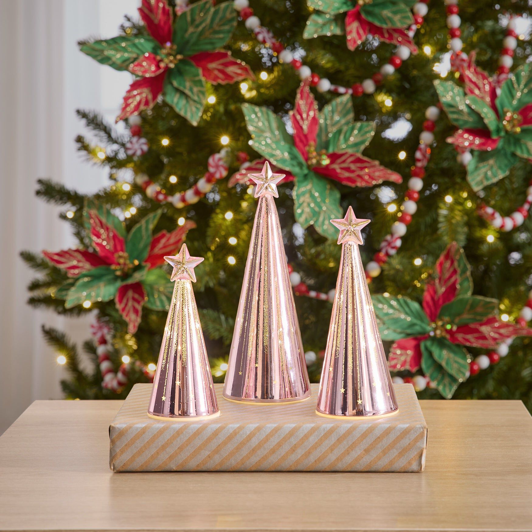 Pre-Lit Glass Tabletop Tree, Set of 3