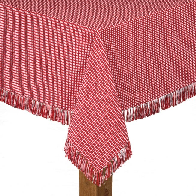 Homespun Check Woven Tablecloth, RED, hi-res image number 0