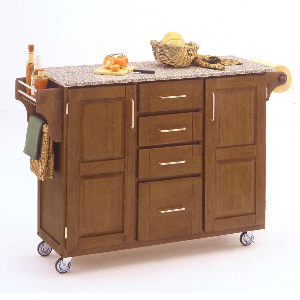 Large Cottage Oak Finish Create a Cart with Salt & Pepper Granite Top ...