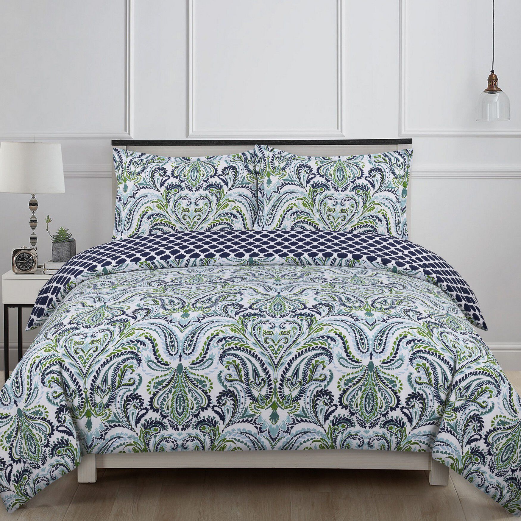 Provence Paisley Comforter Set, BLUE WHITE GREEN, hi-res image number 0