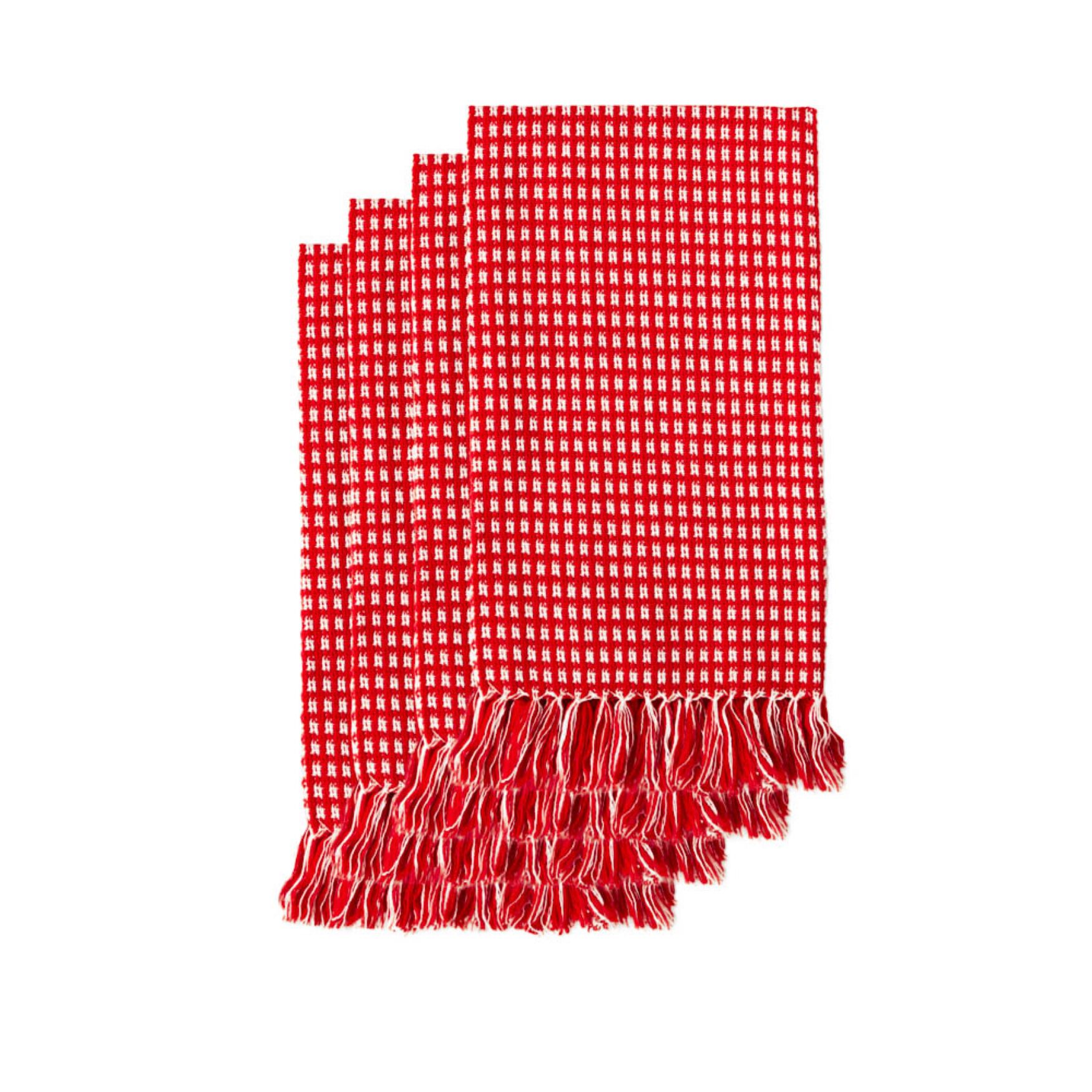 HOMESPUN FRINGED Napkins 4 PK18X18, RED, hi-res image number 0