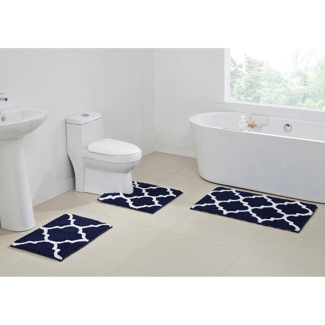 Marrakesh Collection 100% Polyester 3 Piece (17 inches X 24 inches | 20 inches X 20 inches | 21 inches X 34 inches) Bath Rug Set, NAVY, hi-res image number 0
