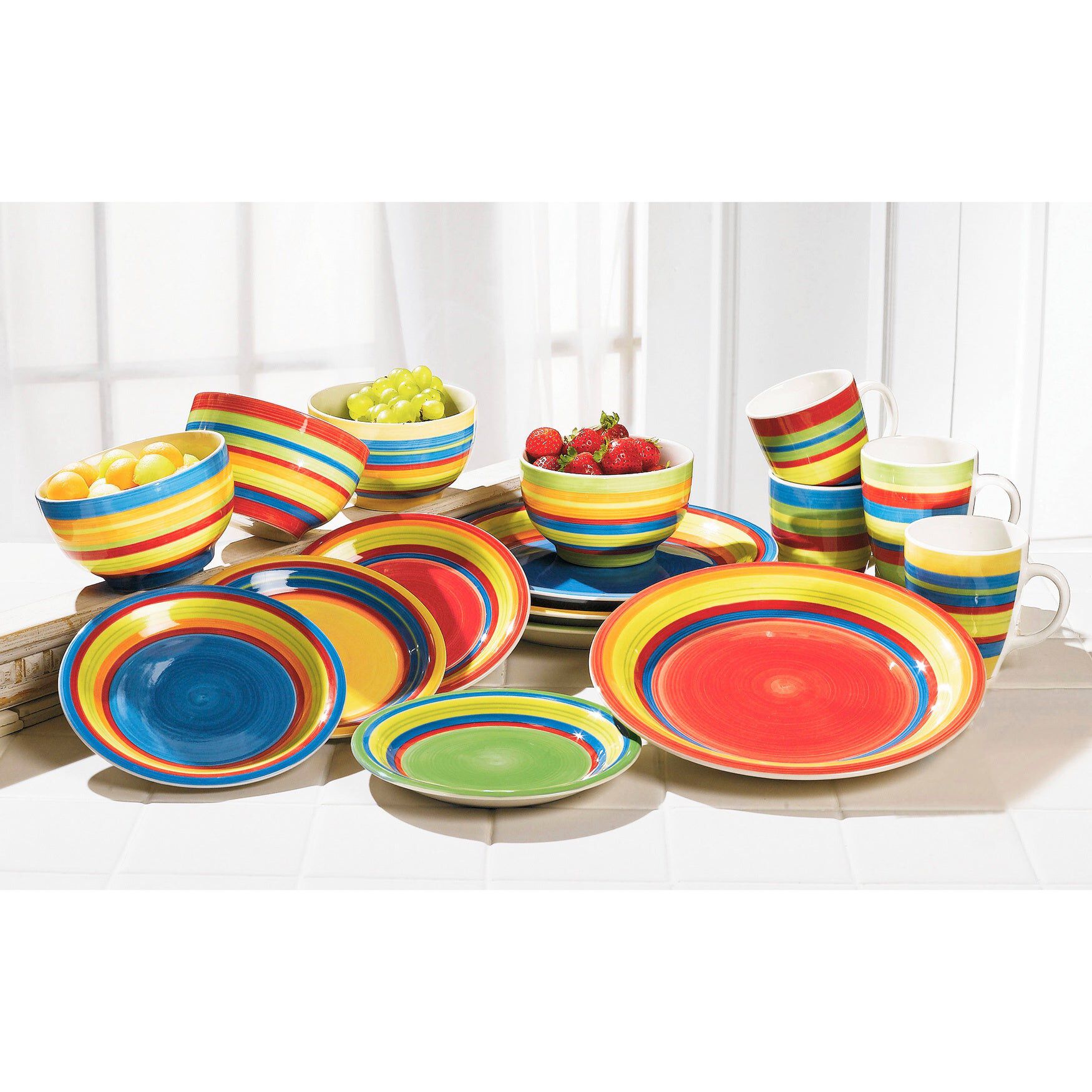 Santa Fe Hand-Painted Striped Stoneware Dinnerware
