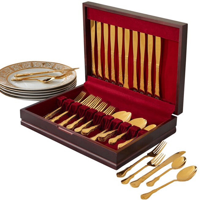 60-Pc. Flatware Set with Chest, GOLD, hi-res image number null