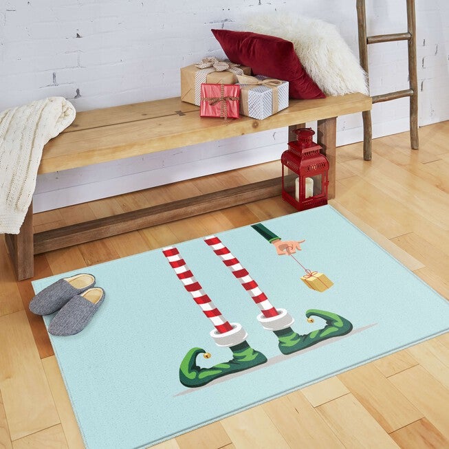 Elf Stockings Light Blue Kitchen Rug, , alternate image number 4