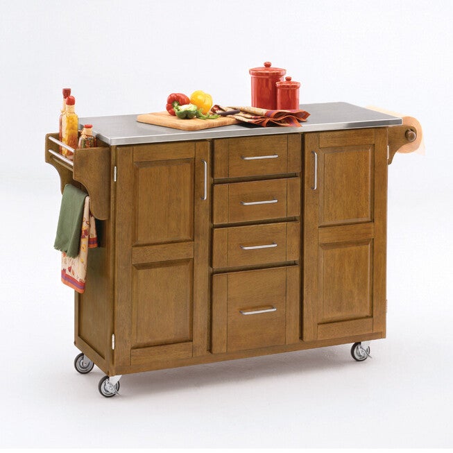Oak Rigger Cart Large Cottage Oak Finish Create a Cart with Stainless Steel Top | ELOQUII