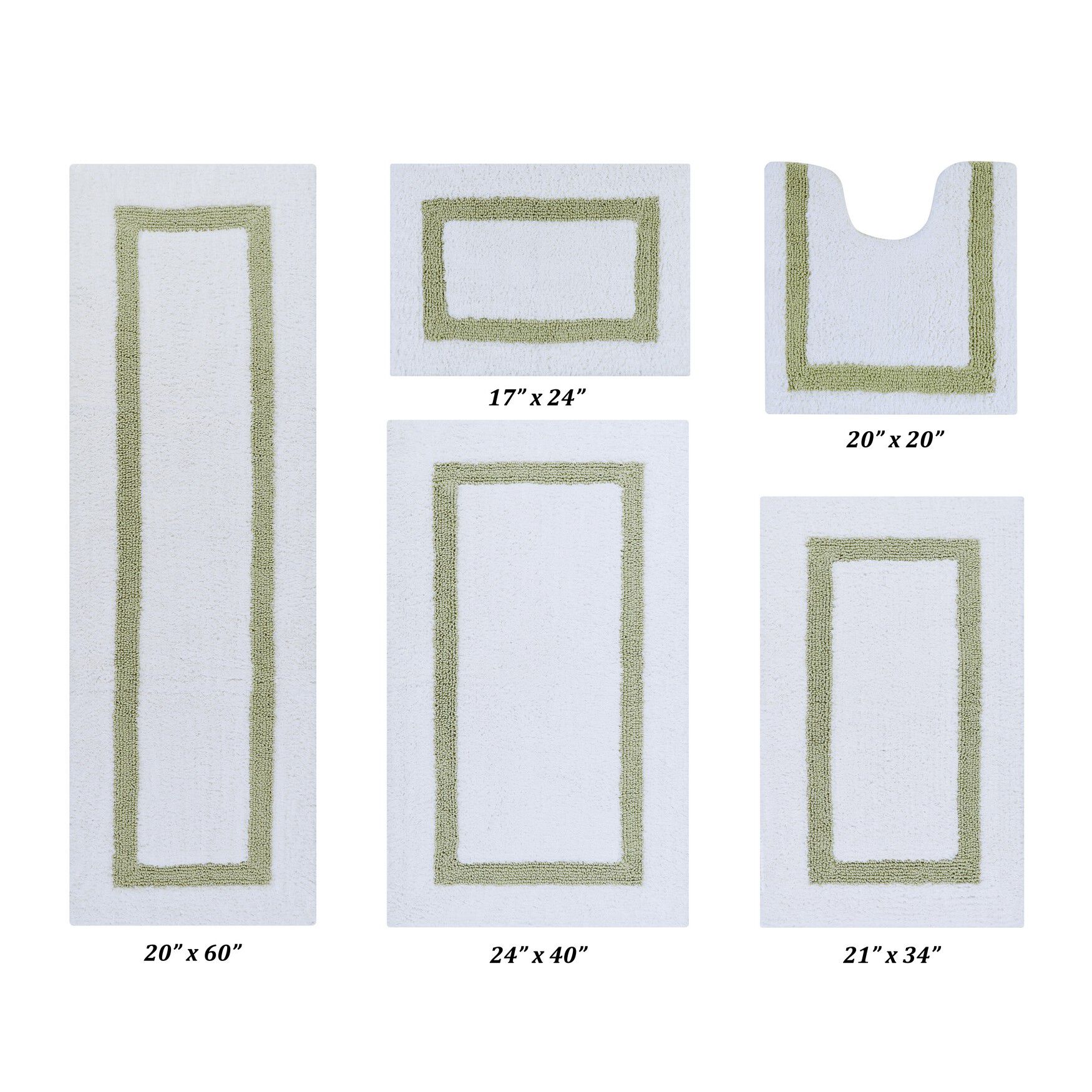 Hotel Collections Bath Mat Rug 5 Piece Set (17 inches X 24 inches | 20 inches X 20 inches | 21 inches X 34 inches | 24 inches X 40 inches | 20 inches X 60 inches), WHITE SAGE, hi-res image number 0