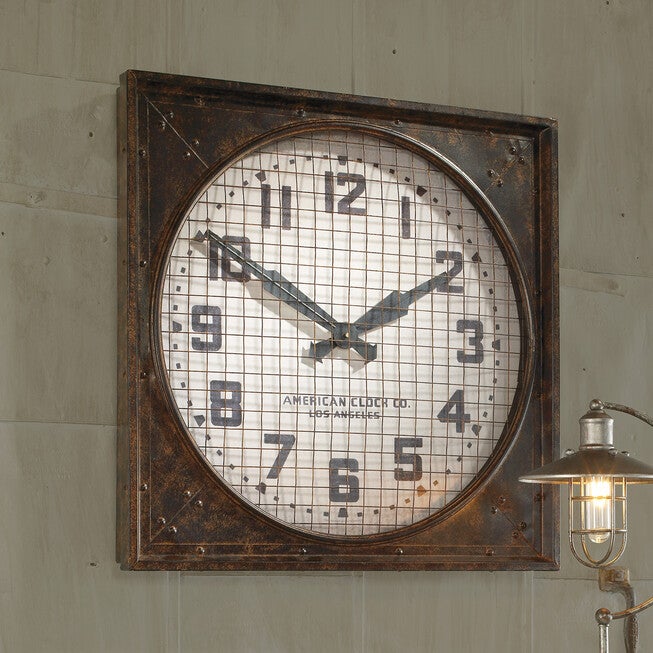 Warehouse Clock with Grill Wall Clock, RUST, hi-res image number null
