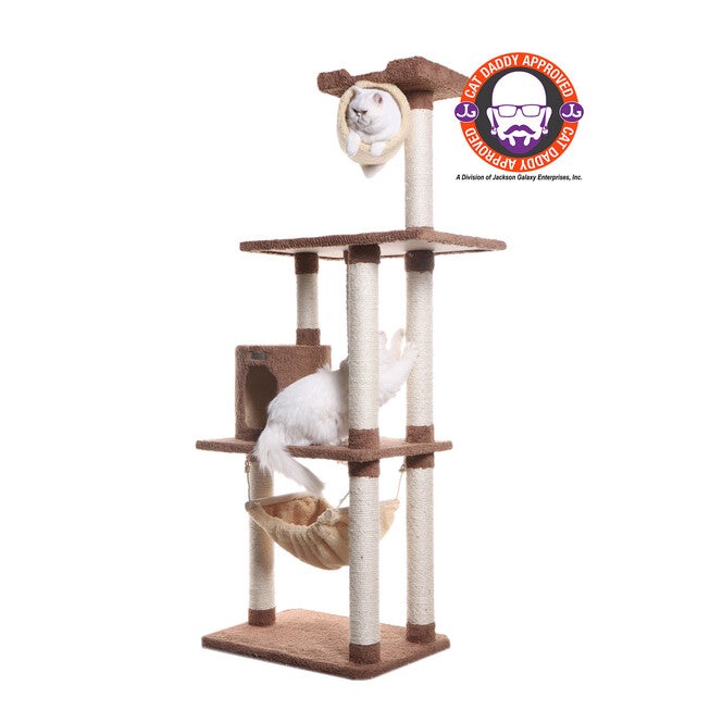 Real Wood 70 inches Cat Tree With Scratch Posts, Hammock, TAN, hi-res image number 0