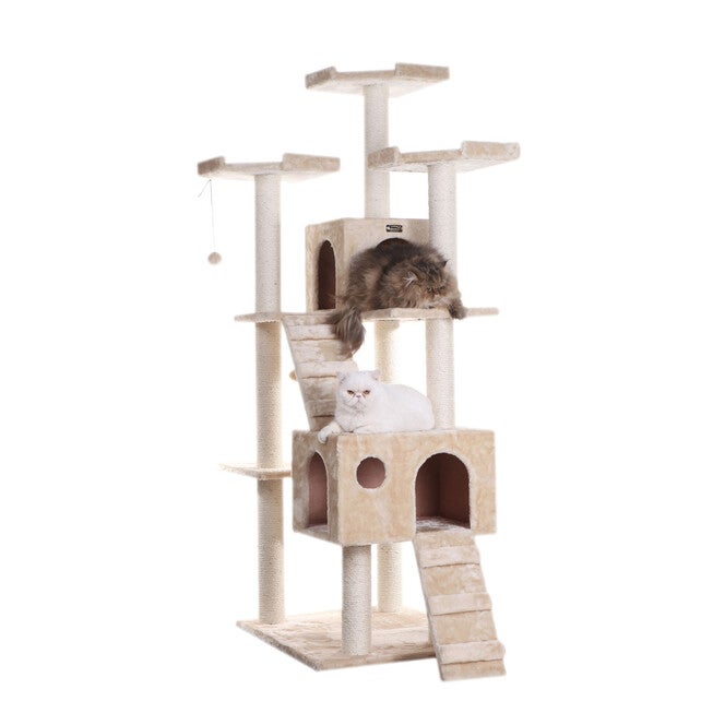 Multi-Level 74 inches Real Wood Cat Tree Play Furniture With Sratchhing Posts, Large Playforms, , on-hover image number 1