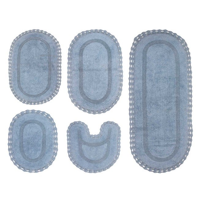 Hampton Crochet 5 Piece Bath Rug Collection, BLUE, hi-res image number 0