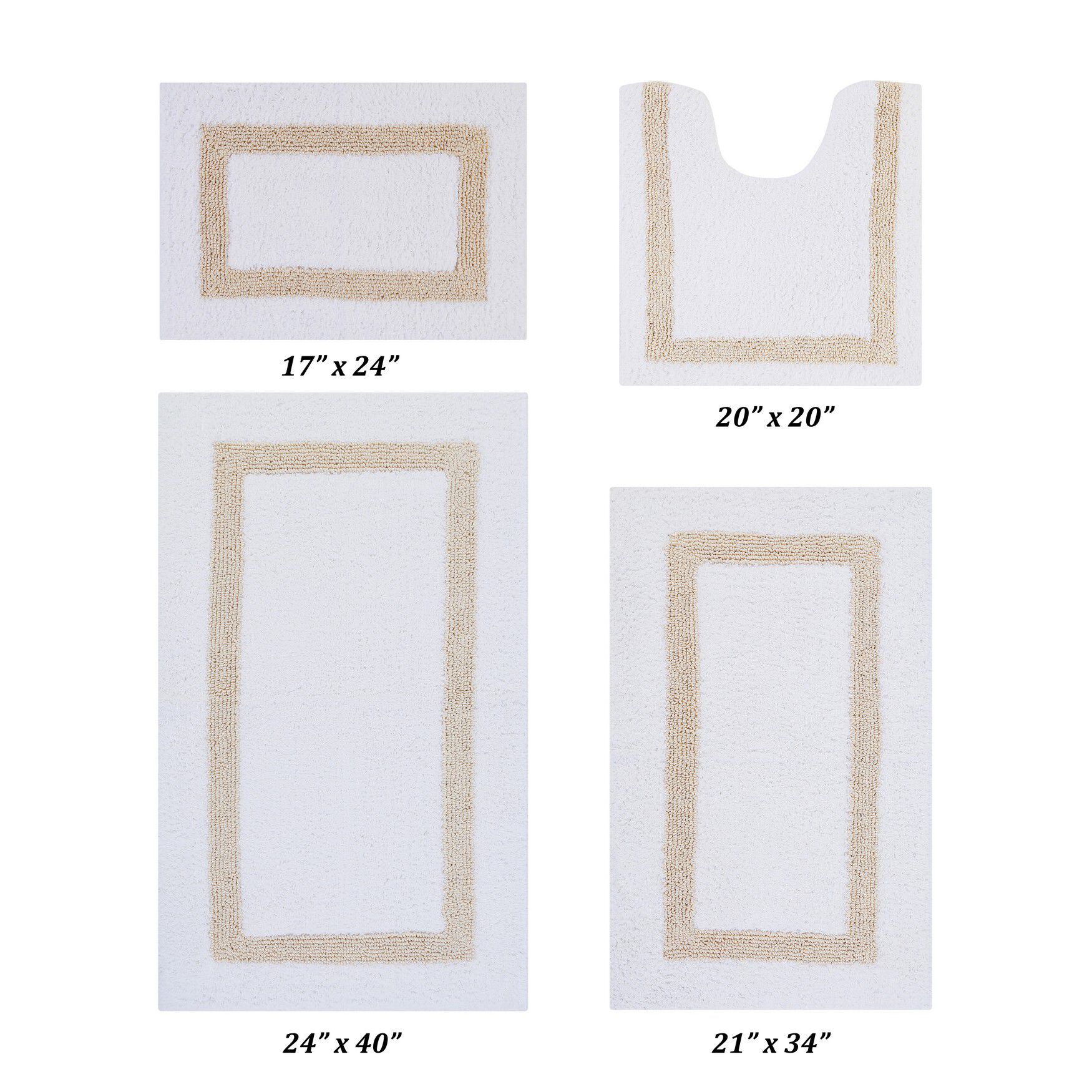 Hotel Collections Bath Mat Rug 4 Piece Set (17 inches X 24 inches | 20 inches X 20 inches | 21 inches X 34 inches | 24 inches X 40 inches), WHITE SAND, hi-res image number 0