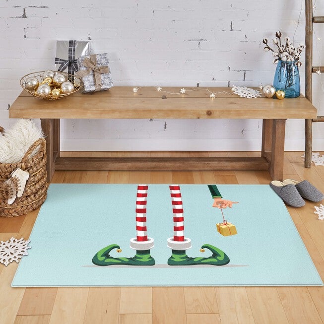 Elf Stockings Light Blue Kitchen Rug, , alternate image number 3