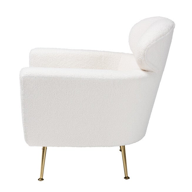 Fantasia Modern and Contemporary Ivory Boucle Upholstered and Gold Metal Armchair, IVORY, alternate image number 3