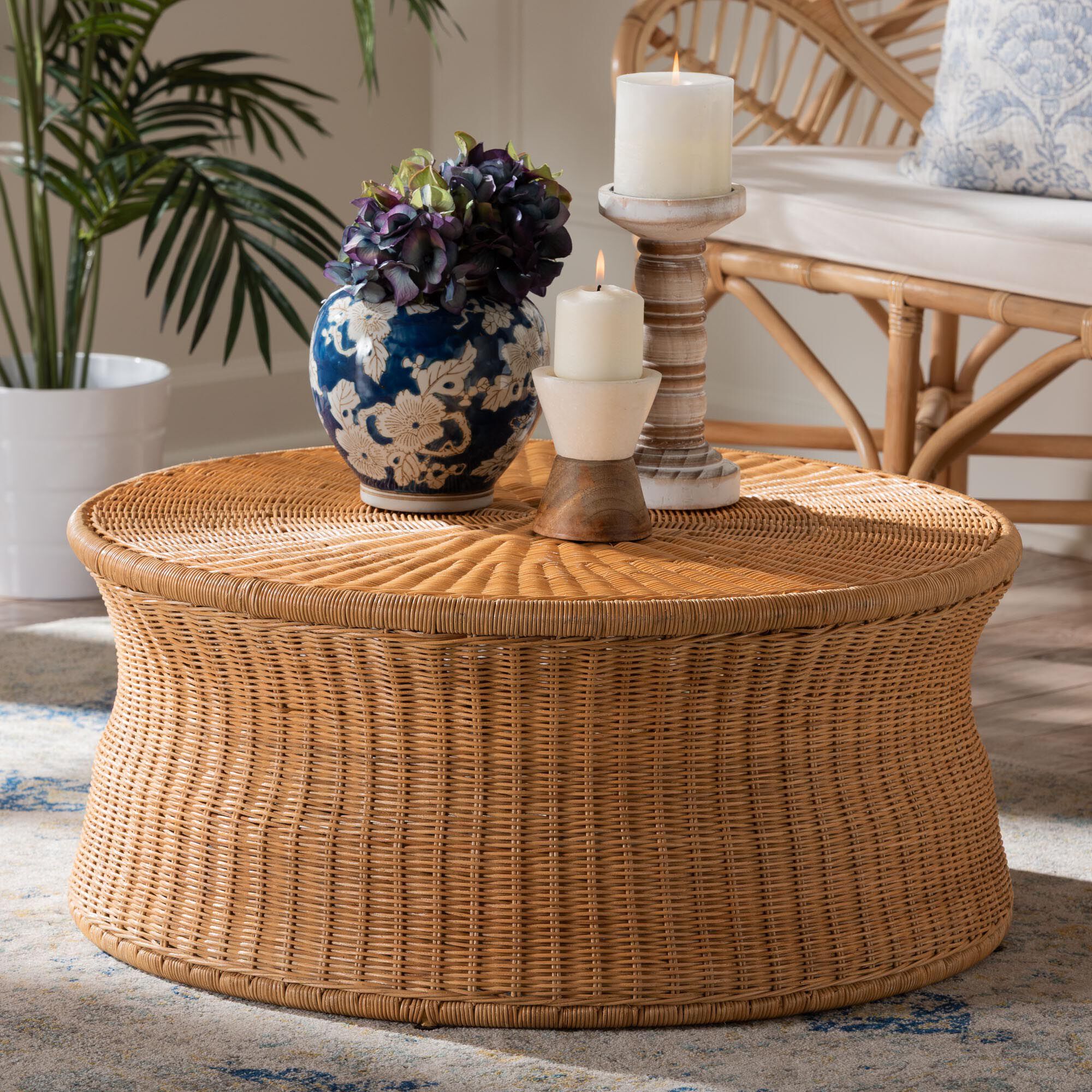 Caroline Round Natural Rattan Coffee Table, LIGHT HONEY, alternate image number 6