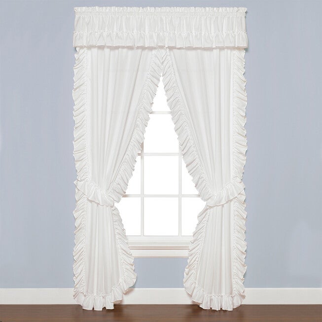 Sarah Ruffel Panel Set with Tiebacks, WHITE, hi-res image number 0