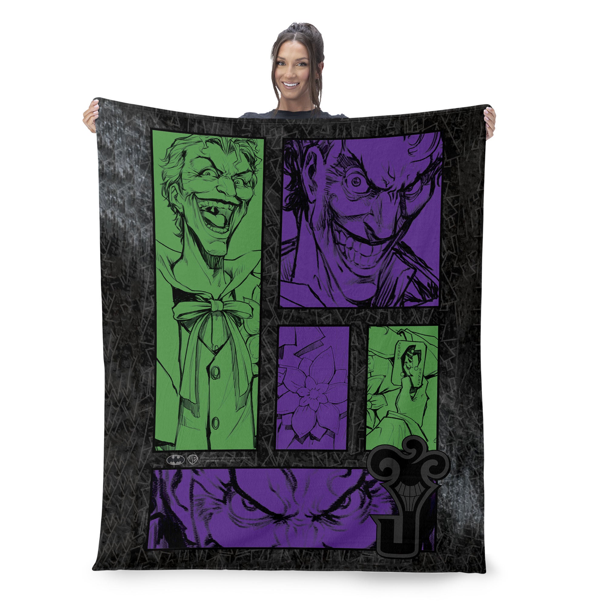 Warner Bros. DC Gotham Grin Silk Touch Sherpa Throw Blanket 50x60 Inches, GOTHAMTHROW, on-hover image number 1
