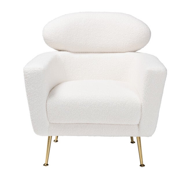 Fantasia Modern and Contemporary Ivory Boucle Upholstered and Gold Metal Armchair, IVORY, alternate image number 2