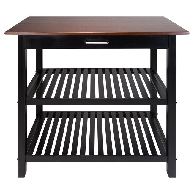 Kitchen Island with Solid Wood Top, BLACK, hi-res image number 0