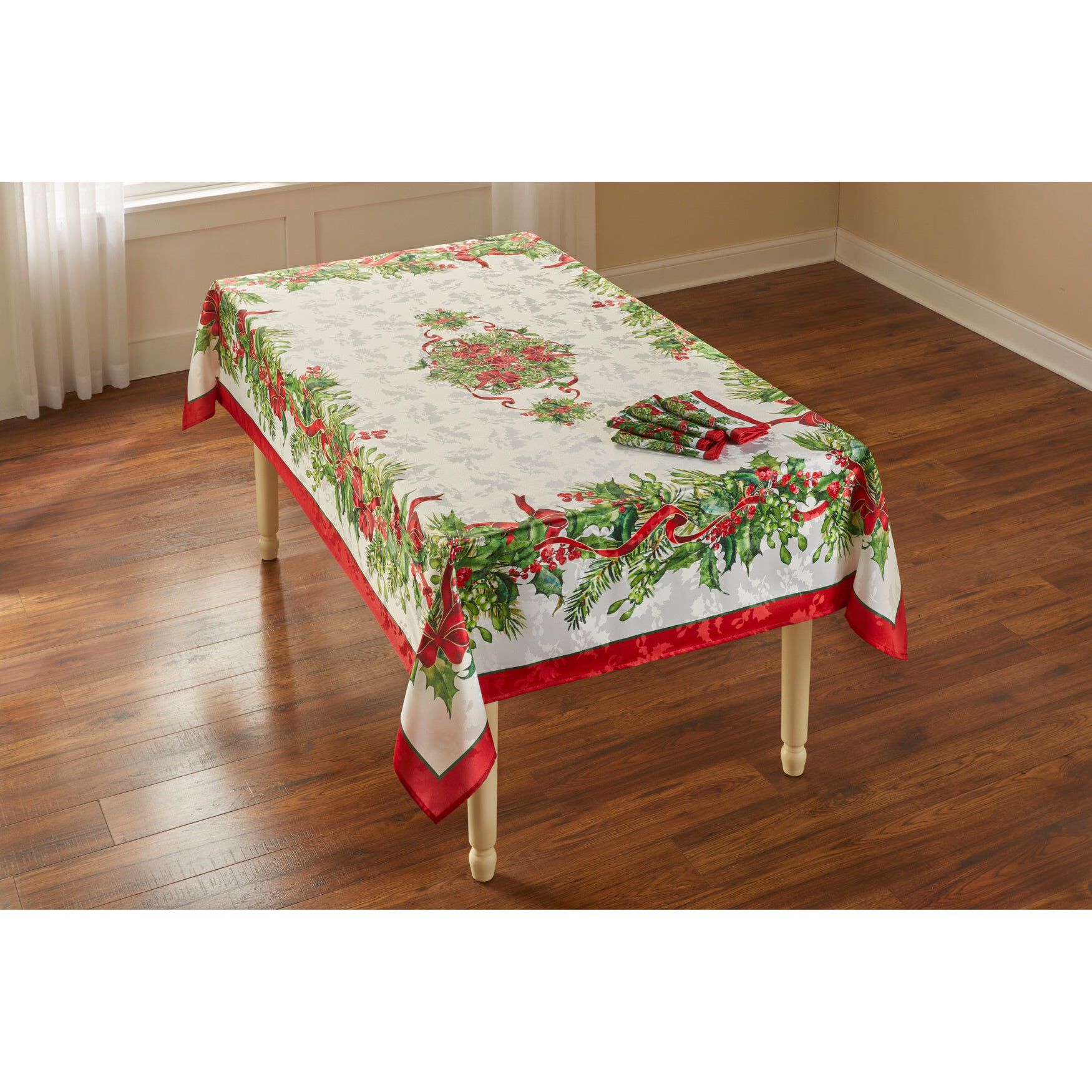 Holly Ribbon Tablecloth 60" x 84"