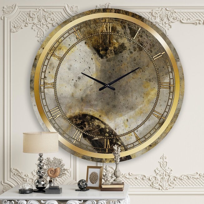 Glam Gold Desert Neutral Glam Wall Clock, GOLD, hi-res image number 0