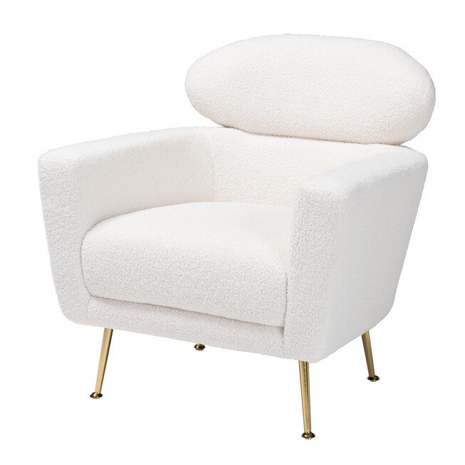 Fantasia Modern and Contemporary Ivory Boucle Upholstered and Gold Metal Armchair, IVORY, alternate image number 1