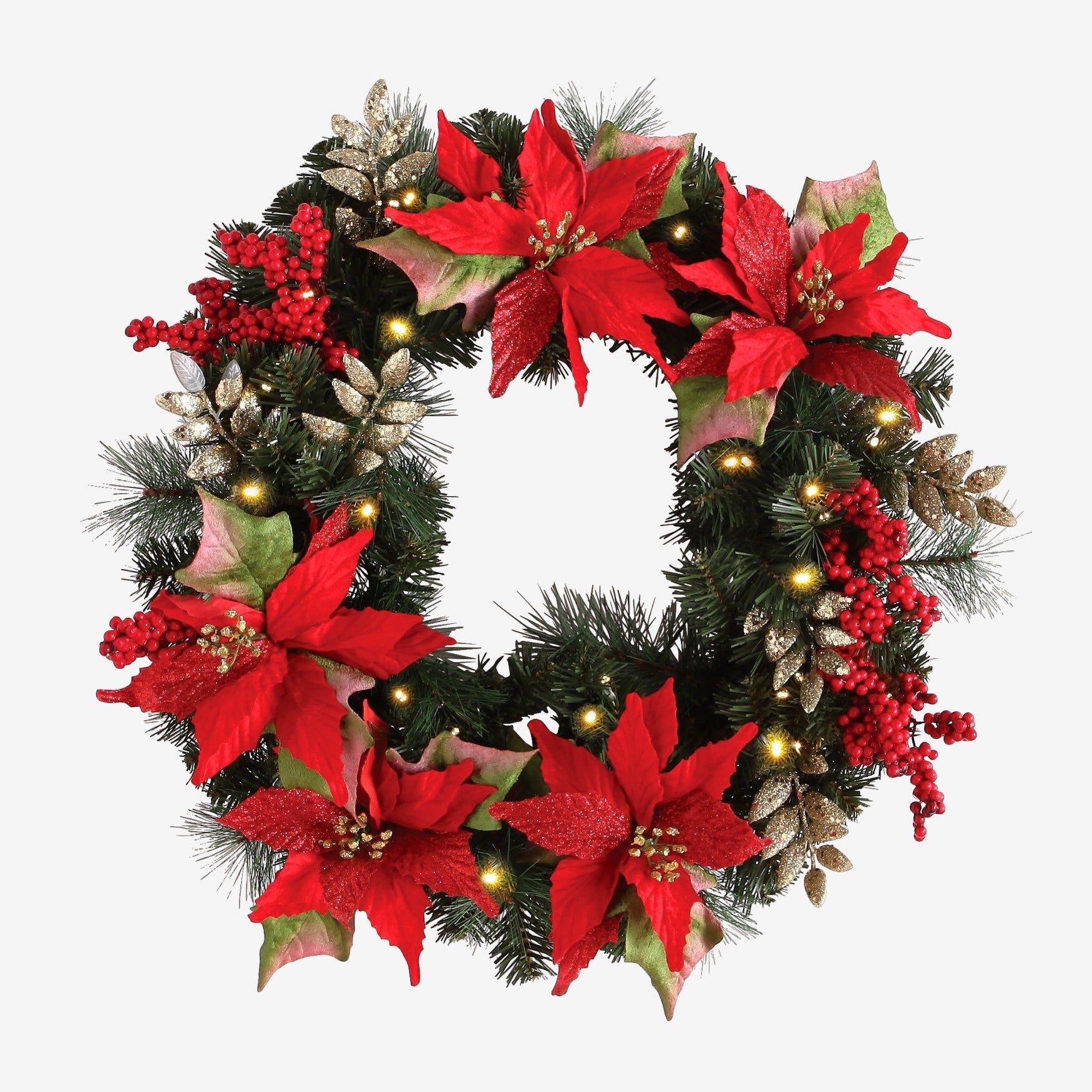 Pre-Lit Poinsettia Wreath